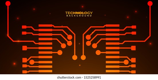 Orange and yellow Circuit board background.  Abstract futuristic digital technology background. can be used as digital dynamic wallpaper, technology background. Vector illustration