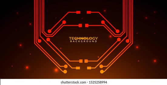 Orange and yellow Circuit board background.  Abstract futuristic digital technology background. can be used as digital dynamic wallpaper, technology background. Vector illustration