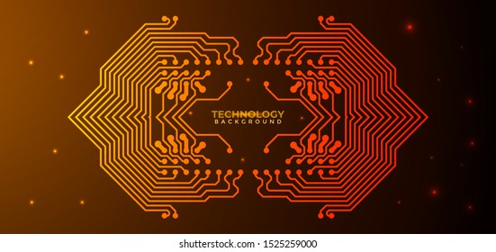 Orange and yellow Circuit board background.  Abstract futuristic digital technology background. can be used as digital dynamic wallpaper, technology background. Vector illustration