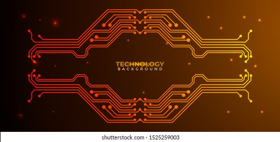 Orange and yellow Circuit board background.  Abstract futuristic digital technology background. can be used as digital dynamic wallpaper, technology background. Vector illustration