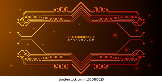 Orange and yellow Circuit board background.  Abstract futuristic digital technology background. can be used as digital dynamic wallpaper, technology background. Vector illustration