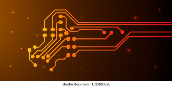 Orange and yellow Circuit board background.  Abstract futuristic digital technology background. can be used as digital dynamic wallpaper, technology background. Vector illustration