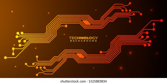 Orange and yellow Circuit board background.  Abstract futuristic digital technology background. can be used as digital dynamic wallpaper, technology background. Vector illustration