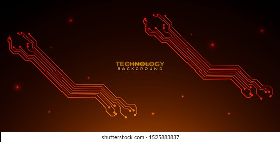 Orange and yellow Circuit board background.  Abstract futuristic digital technology background. can be used as digital dynamic wallpaper, technology background. Vector illustration