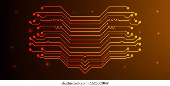 Orange and yellow Circuit board background.  Abstract futuristic digital technology background. can be used as digital dynamic wallpaper, technology background. Vector illustration