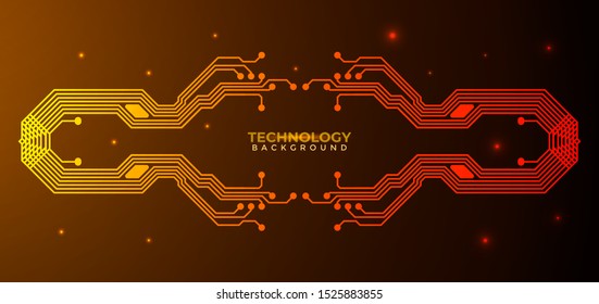 Orange and yellow Circuit board background.  Abstract futuristic digital technology background. can be used as digital dynamic wallpaper, technology background. Vector illustration