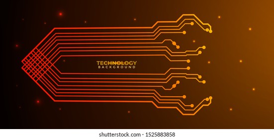 Orange and yellow Circuit board background.  Abstract futuristic digital technology background. can be used as digital dynamic wallpaper, technology background. Vector illustration