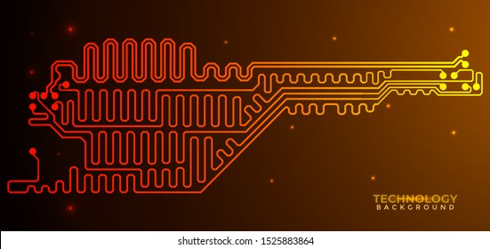 Orange and yellow Circuit board background.  Abstract futuristic digital technology background. can be used as digital dynamic wallpaper, technology background. Vector illustration