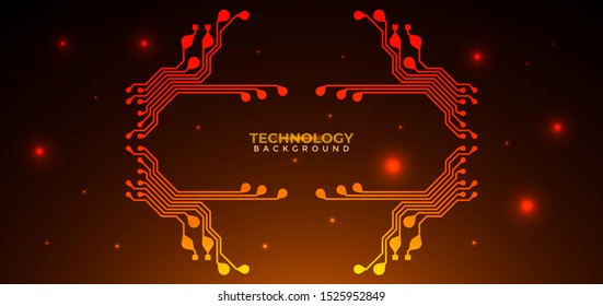 Orange and yellow Circuit board background.  Abstract futuristic digital technology background. can be used as digital dynamic wallpaper, technology background. Vector illustration