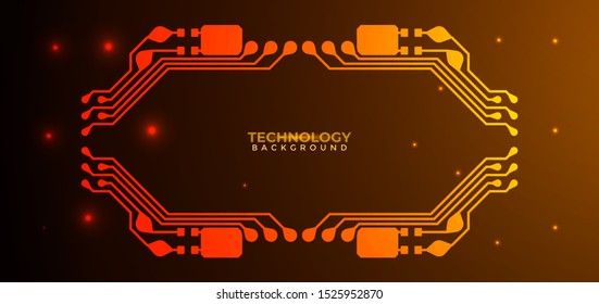 Orange and yellow Circuit board background.  Abstract futuristic digital technology background. can be used as digital dynamic wallpaper, technology background. Vector illustration