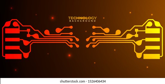 Orange and yellow Circuit board background.  Abstract futuristic digital technology background. can be used as digital dynamic wallpaper, technology background. Vector illustration