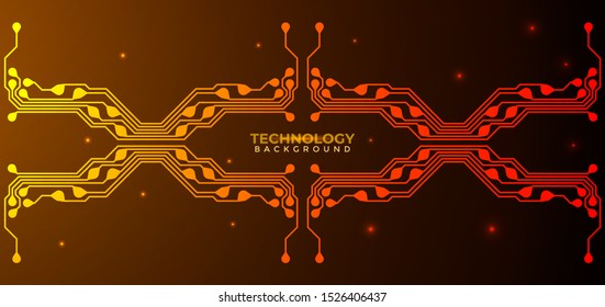 Orange and yellow Circuit board background.  Abstract futuristic digital technology background. can be used as digital dynamic wallpaper, technology background. Vector illustration