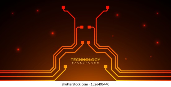 Orange and yellow Circuit board background.  Abstract futuristic digital technology background. can be used as digital dynamic wallpaper, technology background. Vector illustration