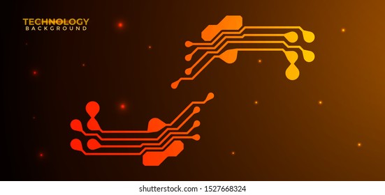 Orange and yellow Circuit board background. Can be used as digital dynamic wallpaper, technology background. Vector illustration