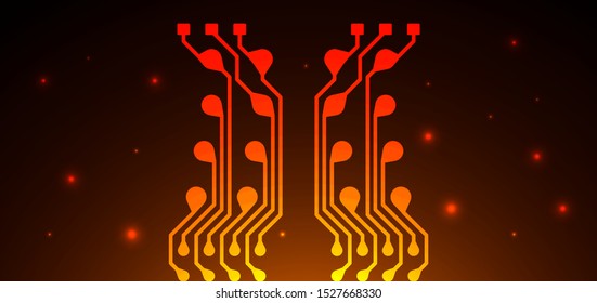 Orange and yellow Circuit board background. Can be used as digital dynamic wallpaper, technology background. Vector illustration
