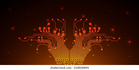 Orange and yellow Circuit board background. Can be used as digital dynamic wallpaper, technology background. Vector illustration