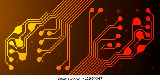 Orange and yellow Circuit board background. Can be used as digital dynamic wallpaper, technology background. Vector illustration
