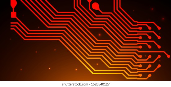Orange and yellow Circuit board background. Can be used as digital dynamic wallpaper, technology background. Vector illustration