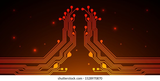 Orange and yellow Circuit board background. Can be used as digital dynamic wallpaper, technology background. Vector illustration