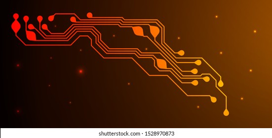 Orange and yellow Circuit board background. Can be used as digital dynamic wallpaper, technology background. Vector illustration