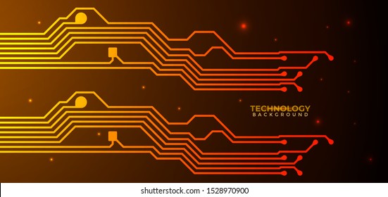 Orange and yellow Circuit board background. Can be used as digital dynamic wallpaper, technology background. Vector illustration