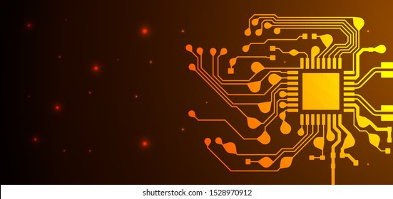 Orange and yellow Circuit board background. Can be used as digital dynamic wallpaper, technology background. Vector illustration