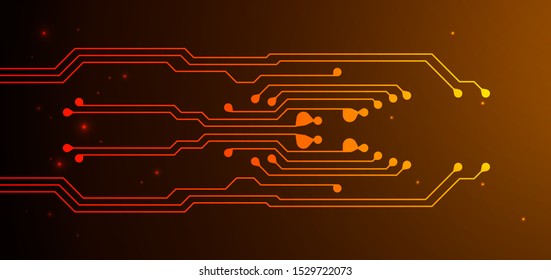 Orange and yellow Circuit board background. Can be used as digital dynamic wallpaper, technology background. Vector illustration