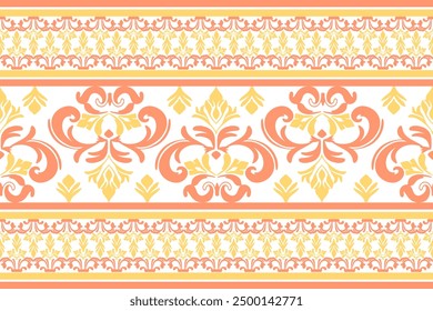 Orange and yellow classic damask pattern: vector illustration for elegant textile design, carpet, curtains, and clothing.