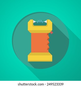 Orange and yellow color electroshock flat icon on green background with long shadow design.