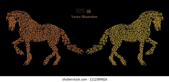orange and yellow color horse hand drawn ornament vector illustration Eps10 