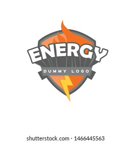 Orange Yellow colored Shield type Energy or power logo vector with 3d dummy Text effect for multipurpose use.
