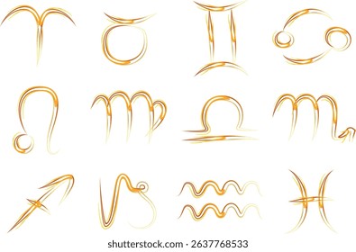 orange yellow colorful abstract scribble stroke zodiac signs set