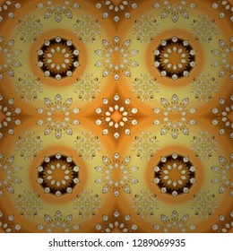 Orange and yellow colors with golden elements. Gold metal with floral pattern. Seamless golden pattern. Vector golden floral ornament brocade textile and glass pattern.