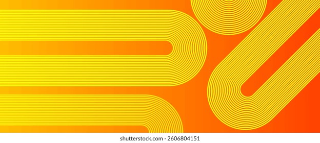 Orange and yellow colour abstract gradient background with geometric glowing yellow colour curve lines Dynamic shapes composition design background vector illustration. High quality graphic.
