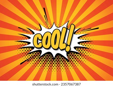 Orangefarbene und gelbe Comic-Pop-Art-Hintergrund mit Explosion und Comics-Blase. Cartoon-Vektorpopart-Poster im Retro-Comics-Stil mit Burst-Explosions-Wolke, Lichtblitzen, Sternen und Rochen