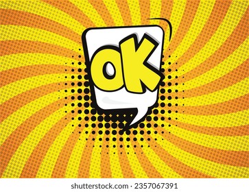 Orange and yellow comic pop art background with blast explosion and comics bubble. Cartoon vector popart poster in retro comics book style with burst explode cloud, light flashes, stars and rays