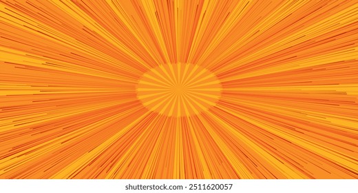 Orange and yellow comic pop art background with blast explosion and comics bubble. Cartoon vector popart poster in retro comics book style with burst explode cloud, light flashes, stars and rays