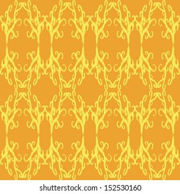 An orange and yellow design with curls and diamond shapes seamless pattern.