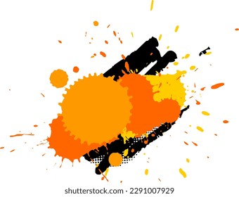 orange yellow dot brush color splatter painting water color with halftone color in grunge style graphic element on white background