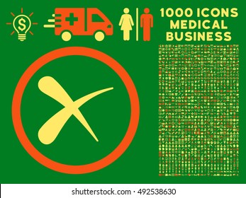 Orange And Yellow Erase vector bicolor rounded icon. Image style is a flat icon symbol inside a circle, green background. Bonus set includes 1000 medical business symbols.