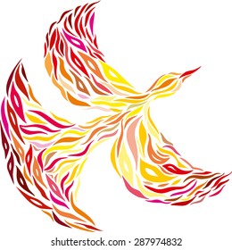 The orange- yellow Fire-bird on a white background