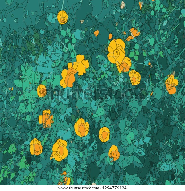 Orange Yellow Flower Blossoms Deep Green Stock Vector - 