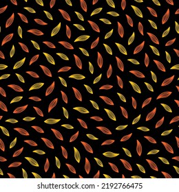 Orange and yellow flower petals seamless pattern with black background.