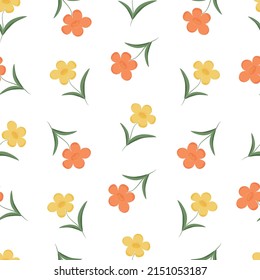 Orange and Yellow Flower, Seamless Pattern, Vector