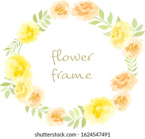 Orange and yellow flower wreath. Watercolor style paint.