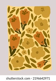 Orange, yellow flowers and leaves vector, illustrations, patterns for phone case, logo, pillow case, fabric print, wallpaper, social media post, doodle, covers, book covers, wall decor, cards