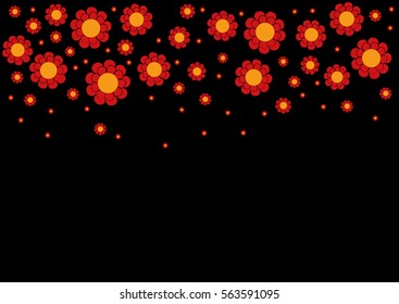 Orange yellow flowers on black background.