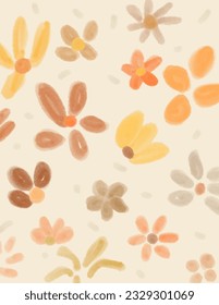 Orange yellow flowers pattern petals on white background, watercolors aesthetic for wallpaper, wall decor, templates covers, art prints