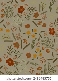 Orange gelbe Blumenmuster auf beigem Hintergrund für Web-Banner, Branding-Paket, Stoffdruck, Bildschirmhintergrund, Social Media Post, Doodle, Notizen, Buchumschläge, Wanddekor.