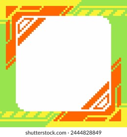 Orange und Gelb Futuristische Bold Mech Frame auf Acid Green Hintergrund, Pixel Art Style Vorlage